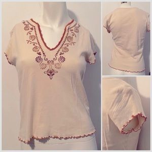 Boho chic beaded cream short sleeve top